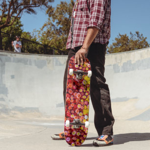 Skate Rosas Coloridas e Crisântemos Gradiente Floral 