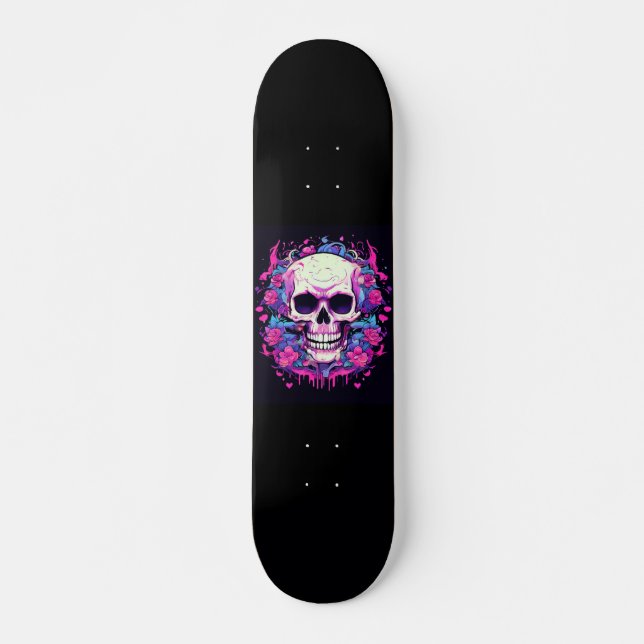 Skate Rosas Cor-de-Rosa na Caveira (Frente)