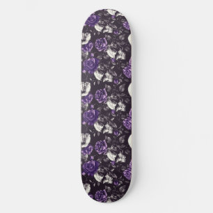 Skate Rosas de crânios preto e roxo góticos