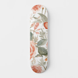 Skate Rosas Laranja Aquarela Botânica Coral Floral
