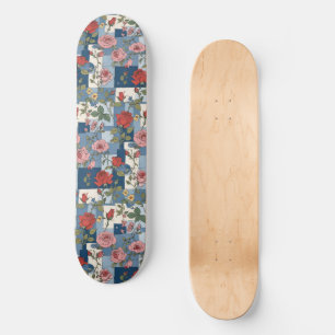Skate Rosas Retro Blue Jean Denim Patchwork Floral