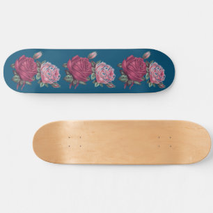 Skate Rosas Rosas sobre Azul Escuro