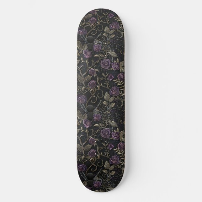 Skate Rosas Roxos e Aranhas Pretos Góticos (Frente)