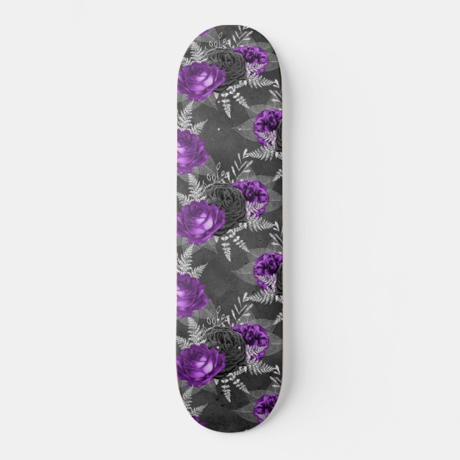 Skate Rosas Roxos Negras Prata Deixa Jardim Negro (Frente)