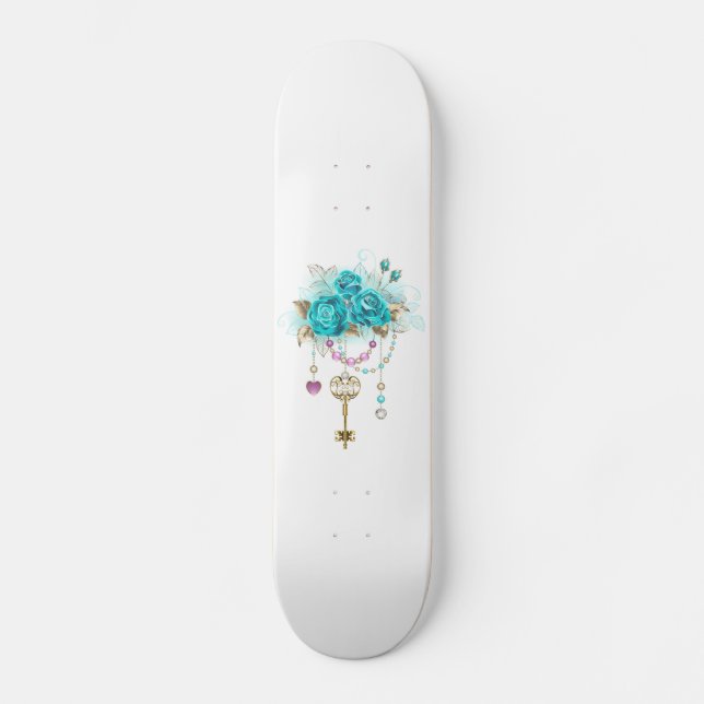 Skate Rosas Turquesa com Chaves (Frente)