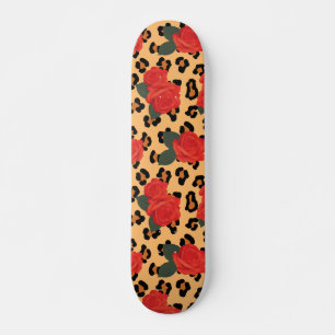 Skate Rosas vermelhas e Impressão Leopardo Duros