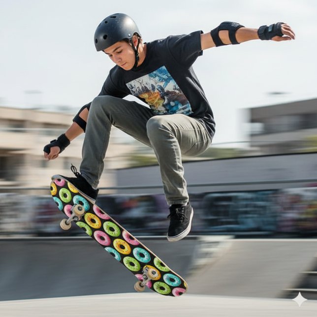 Skate Rosquinhas coloridas com bordas (Colorful Donuts Skateboard Cover Photo)