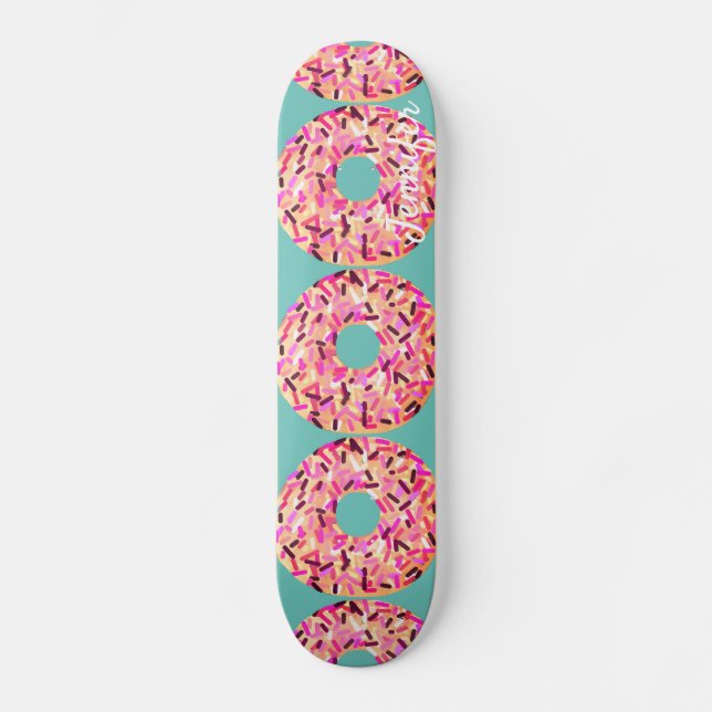 Skate Rosquinhas Sprinkled Girly Teal Rosa Personalizado (Frente)