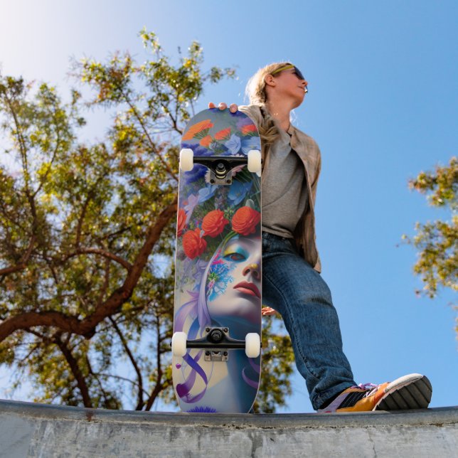Skate Rosto de Mulher com Cabelo Floral (Ao ar livre 1)