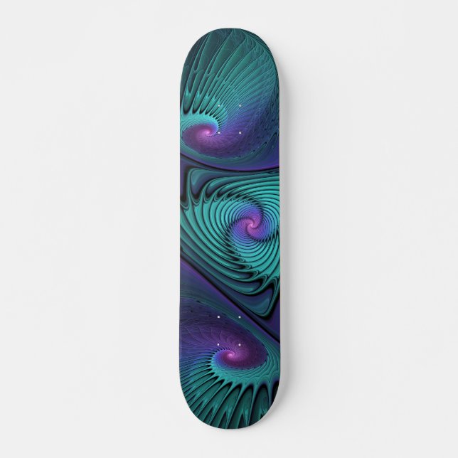 Skate Roxo encontra Arte Fractal abstrato Turquesa moder (Frente)