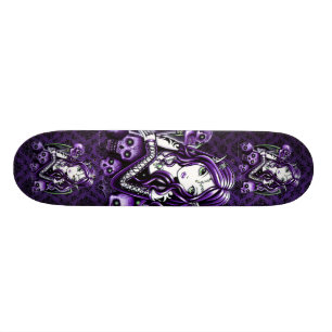 Skate roxo gótico da fada do crânio da "beladona"