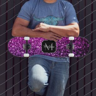 Skate Roxo Rosa Ombre brilho falso faísca Monograma