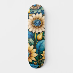 Skate Rua Abstrato de Girassol Design de Flor Azul