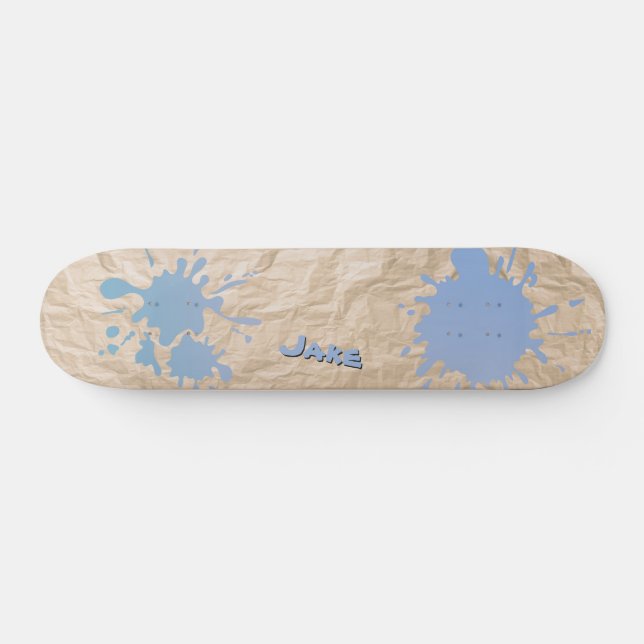 Skate Salpico Azul em Papel Velho e Nome (Horz)
