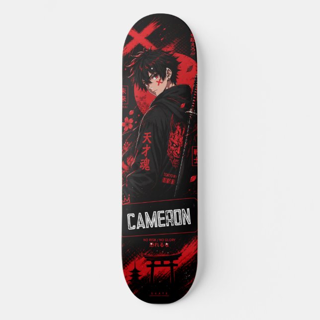 Skate Samurai Preto Vermelho Anime Personalizado (Frente)