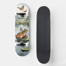 Sapo Em Folha de Lótus com Borboletas