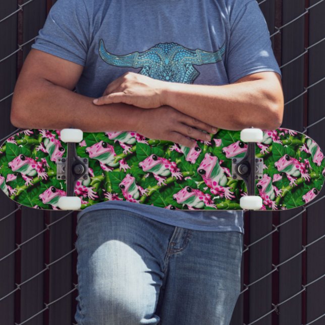Skate Sapo Rosa No Padrão De Folha Verde Design (Criador carregado)