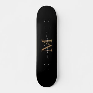 Skate Script Moderno Elegante de Monograma Dourado Negra