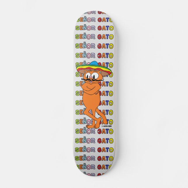 Skate Señor Gato com Fiesta Hat Cartoon Mustache Cat (Frente)