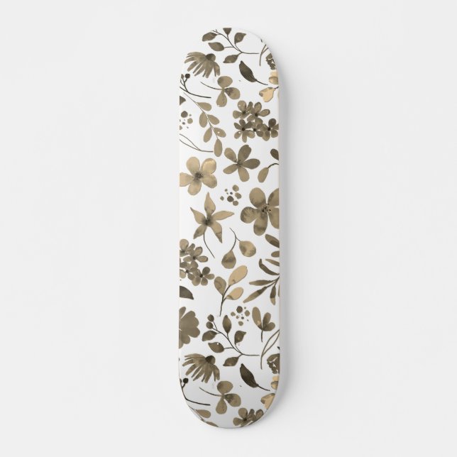 Skate Sepia Tone Vintage Impressão Floral (Frente)