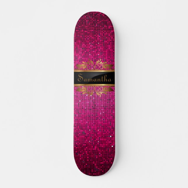 Skate Sequência Luminosa Rosa Disco Glitz Mini Skateboar (Frente)