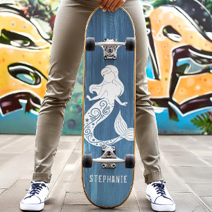 Skate Sereia da Praia de Blue Wood com Nome Personalizad