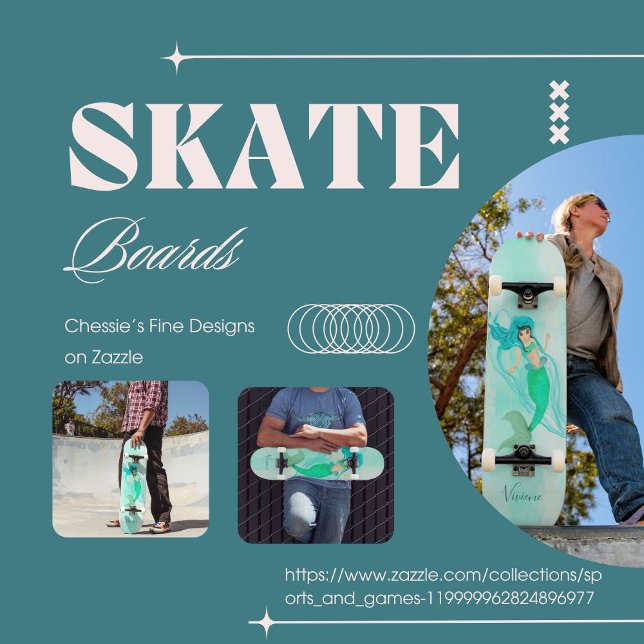 Skate Sereia Feminina Cauda Verde Azul  (Criador carregado)
