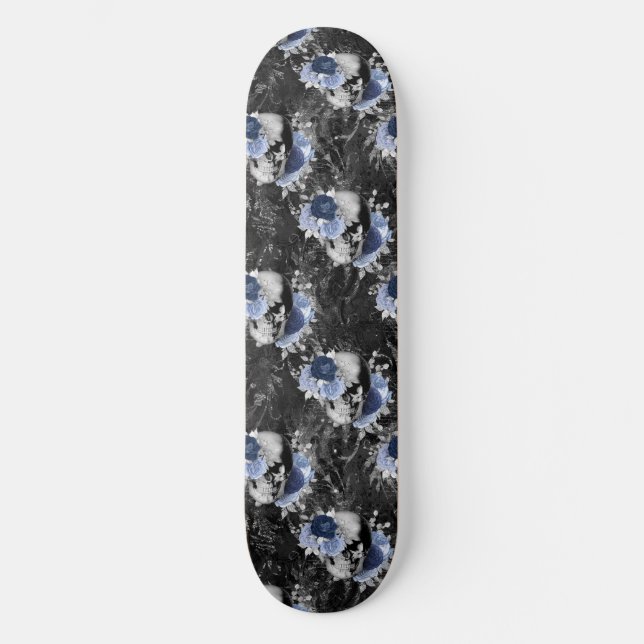 Skate Série de crânios florais azuis Design 1 (Frente)