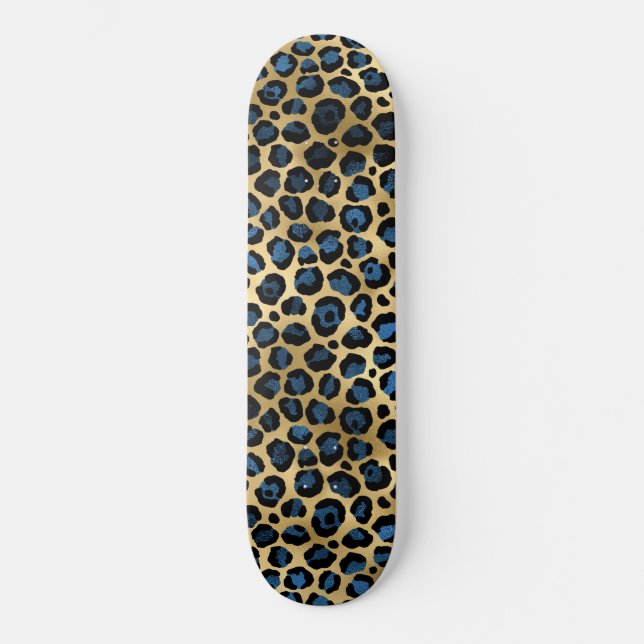 Skate Série Leopardo Azul e Dourada Design 4 (Frente)