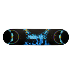 Skate Seu nome Azul Chama Whirl