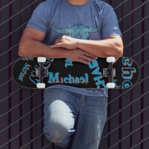 Skate Seu nome é padrão monograma azul preto