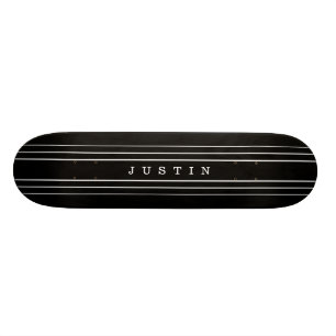 Skate Seu Texto Personalizado & Listras Modernas Preto