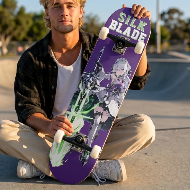 Skate SILK BLADE Anime Samurai Girl - Deep Purple (Trucks and wheels are customization options and are not included in the price.)