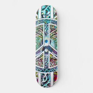 Skate Símbolo da Paz, Yin Yang, Árvore da Vida em Verde