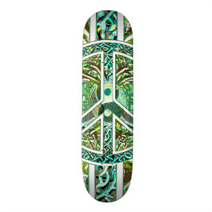 Skate Símbolo de paz, Yin Yang, árvore de vida no verde