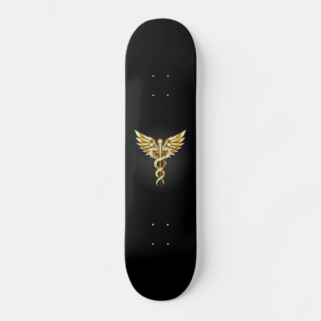 Skate Símbolo Poligonal Dourado Caduceus (Frente)