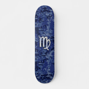 Skate Símbolo Virgo Zodiac na Camuflagem Digital Azul
