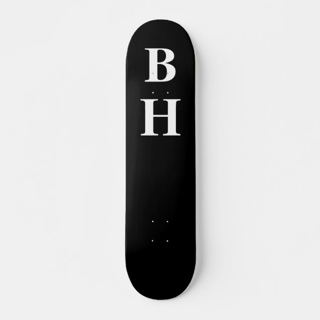 Skate Simples Elegante Monograma Branco Preto Personaliz (Frente)