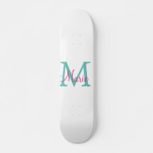 Skate simples nome de adição mínimo monograma verde rosa