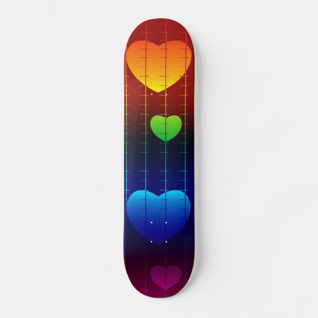 Skate Skateboard, Rainbow Heart Pattern (Frente)