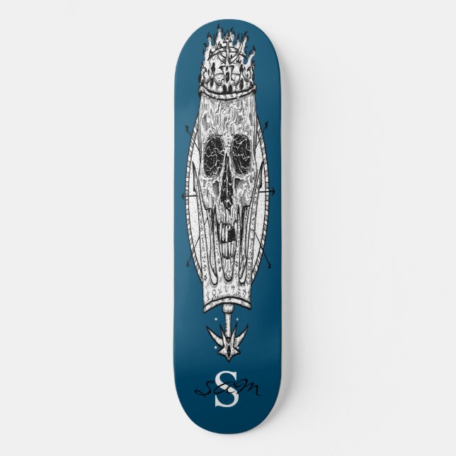 Skate skeleton personalizado Blue Skeleton Rei náutico (Frente)