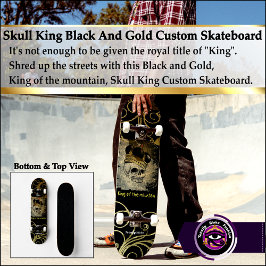 Skate Skull King Black E Dourado Quadro Personalizado