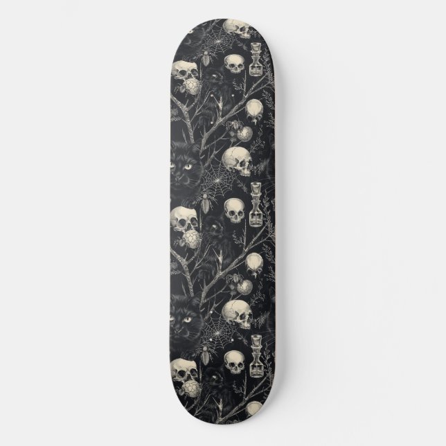 Skate Skulls Góticos Gatos Pretos e Aranhas Painéis (Frente)