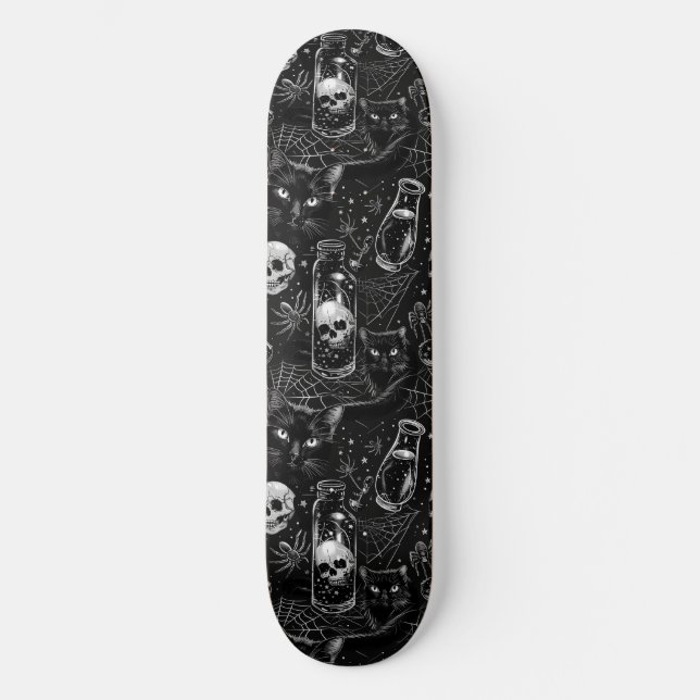 Skate Skulls Góticos Gatos Pretos e Aranhas Painéis (Frente)
