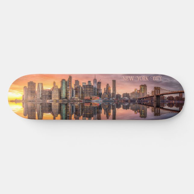 Skate Skyline de Nova Iorque de Texto Personalizado (Horz)