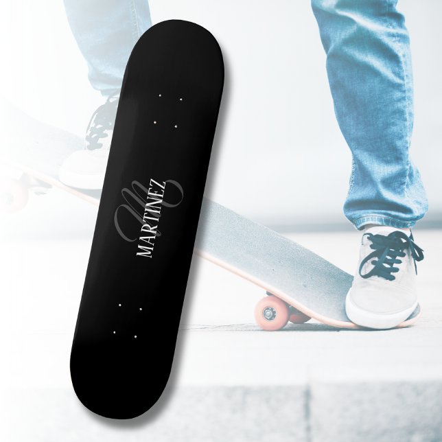 Skate Sobrenome Personalizado Elegante Preto | Nome (Criador carregado)