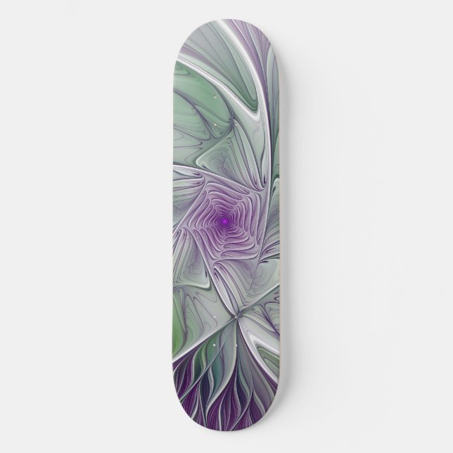 Skate Sonho de Flor, Arte Fractal Verde Abstrato púrpura (Frente)