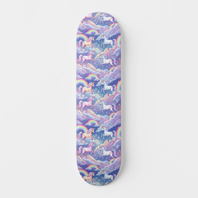 Skate Sparkly rainbow and unicorns on clouds (Frente)