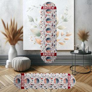 Skate Stars Stripes American Flag Blue White Patterno