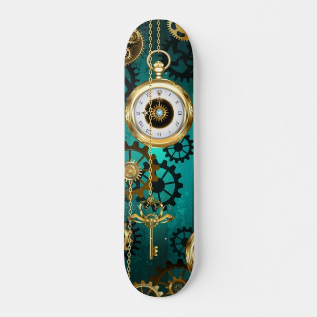 Skate Steampunk Jewelry Watch em um fundo verde (Frente)